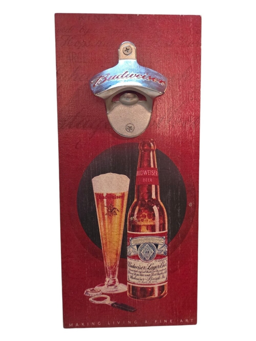Budweiser Wall Mounted Bottle Opener Wood Beer Sign Bar Man Cave Official